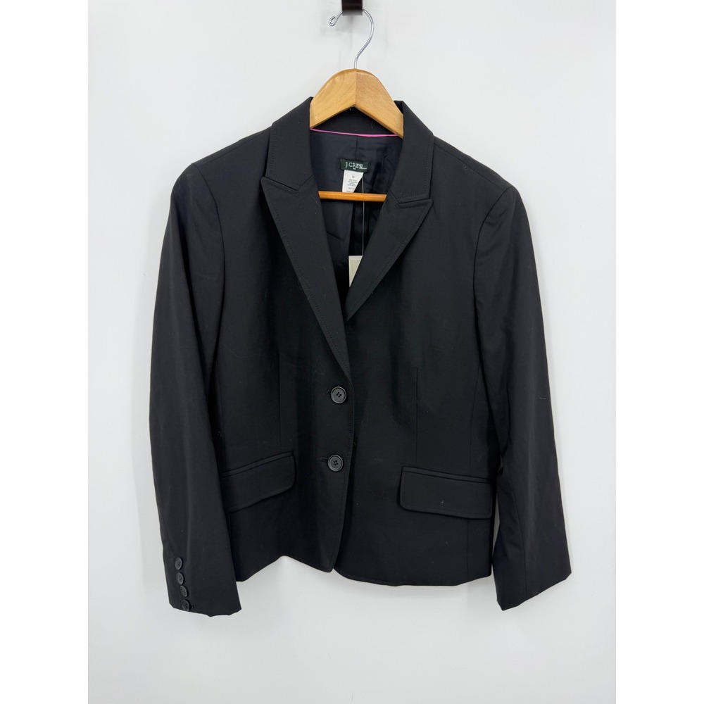 NWT J Crew 95234 Blazer Women Size 14 Black Wool Blend Two Button Professional